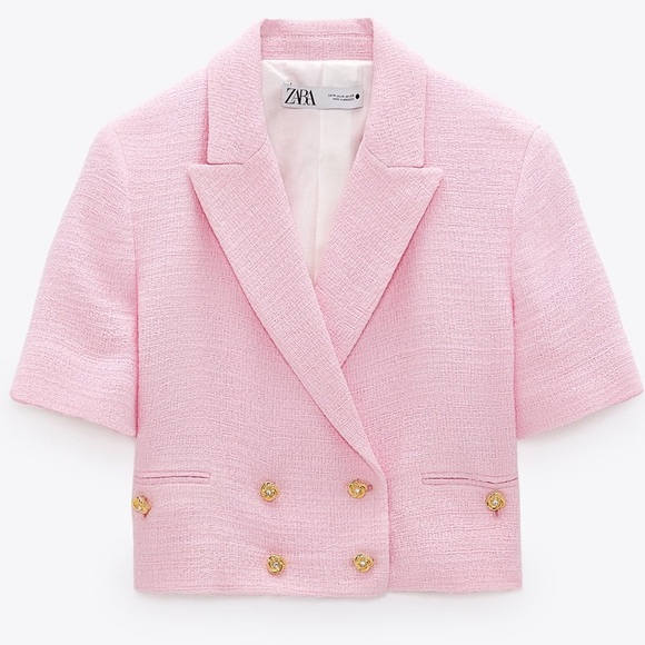 NWT ZARA Crop Top Textured Blazer Pink Gold S - Picture 6 of 9